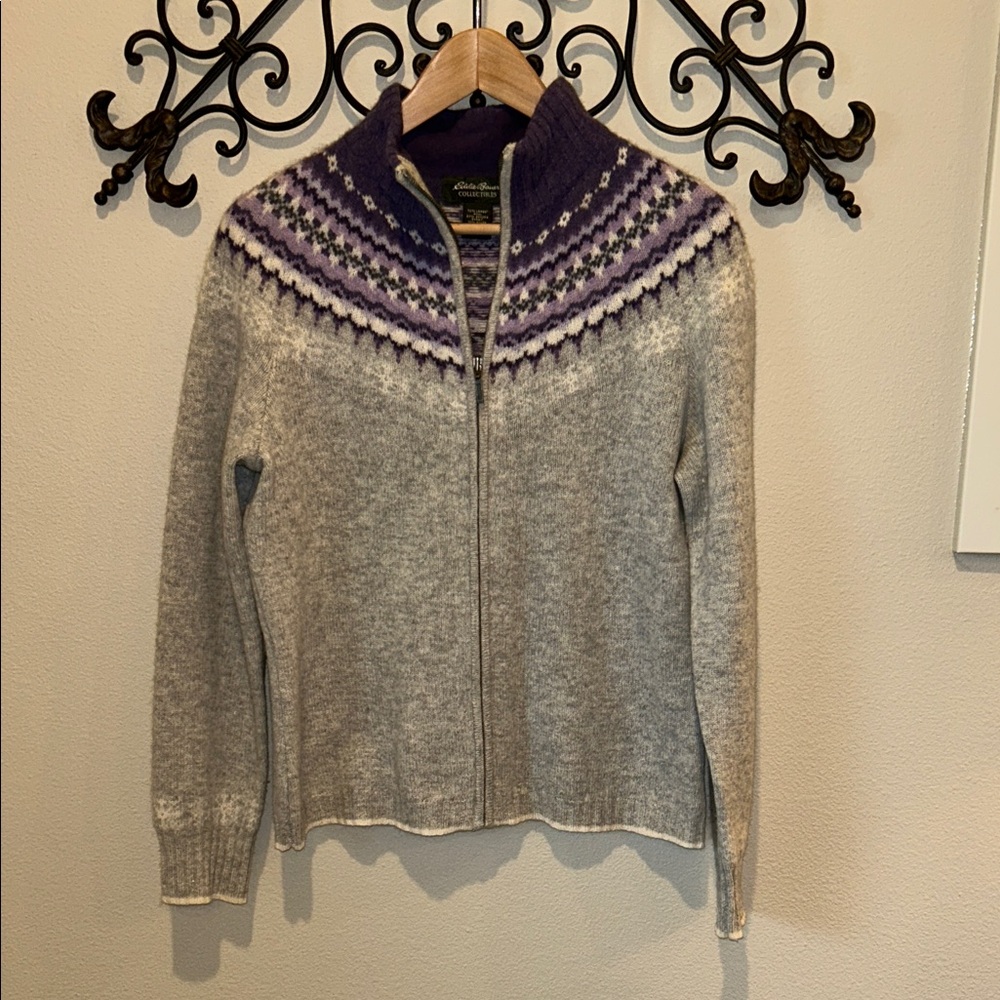 EDDIE BAUER COLLECTIBLES LAMBS WOOL ANGORA RABBIT FULL ZIP CARDIGAN SWEATER